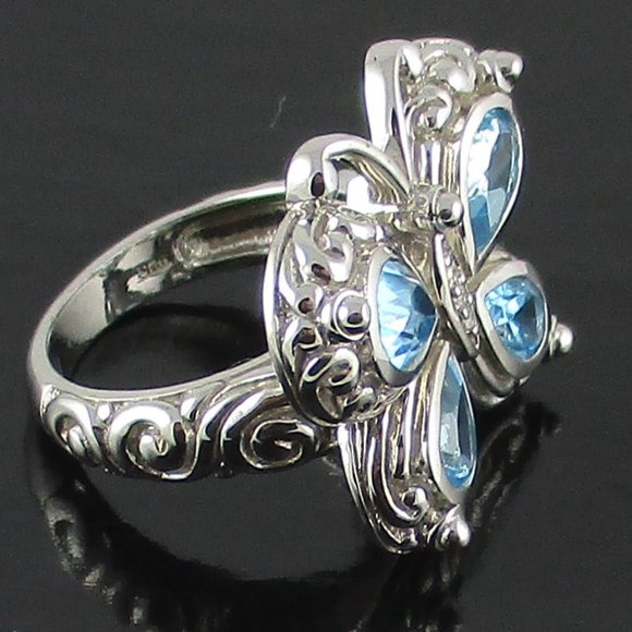 Swiss Blue Topaz & Diamond Butterfly Ring - Picture 5 of 8